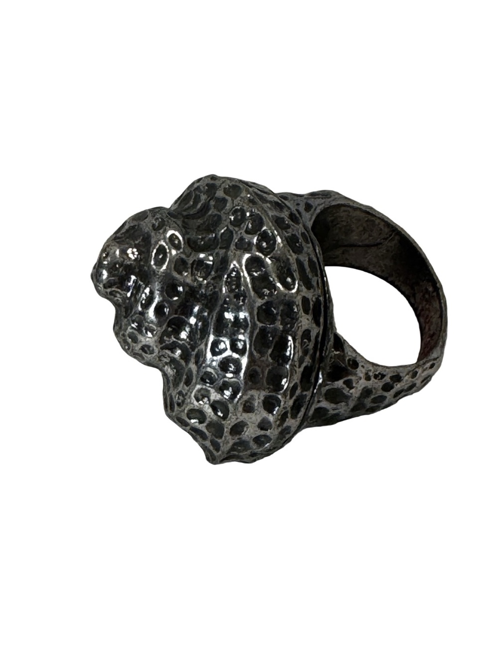 Statement Hammered Dome Shell Ring in Aged Silver Tone